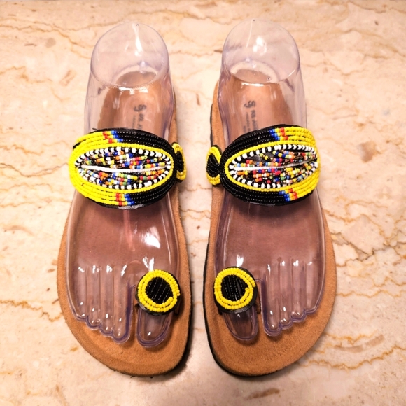 Sol John Birkenstock Womens Beaded Leather Toe Ring Boho Sandals 37 / 6 - 6.5 - Picture 2 of 10